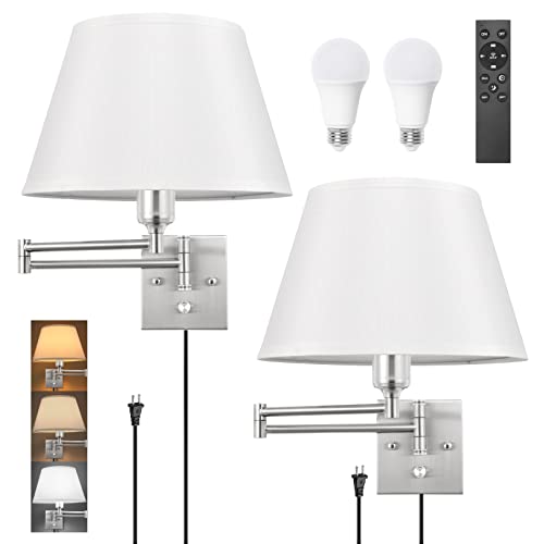 Dimmable Wall Sconce with Remote Control (White-Remote / Large)