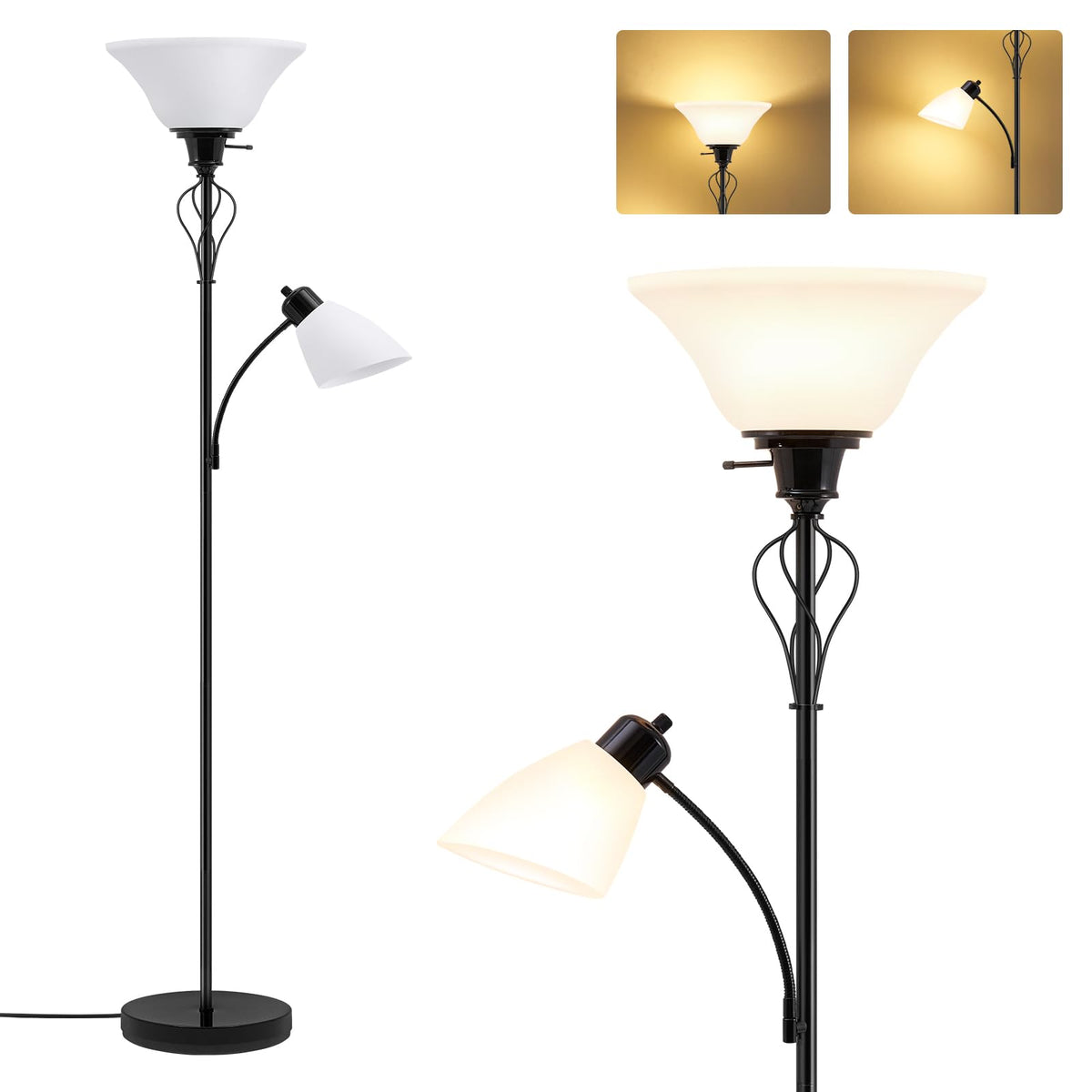 Floor Lamps for Living Room (Glossy Black)