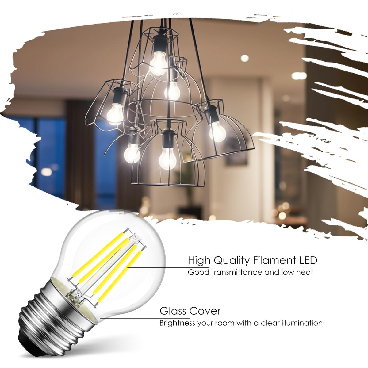 G14 G45 LED Filament Light Bulb Dimmable (4.5w-transparent-5000k / 6 Count (Pack of 1))