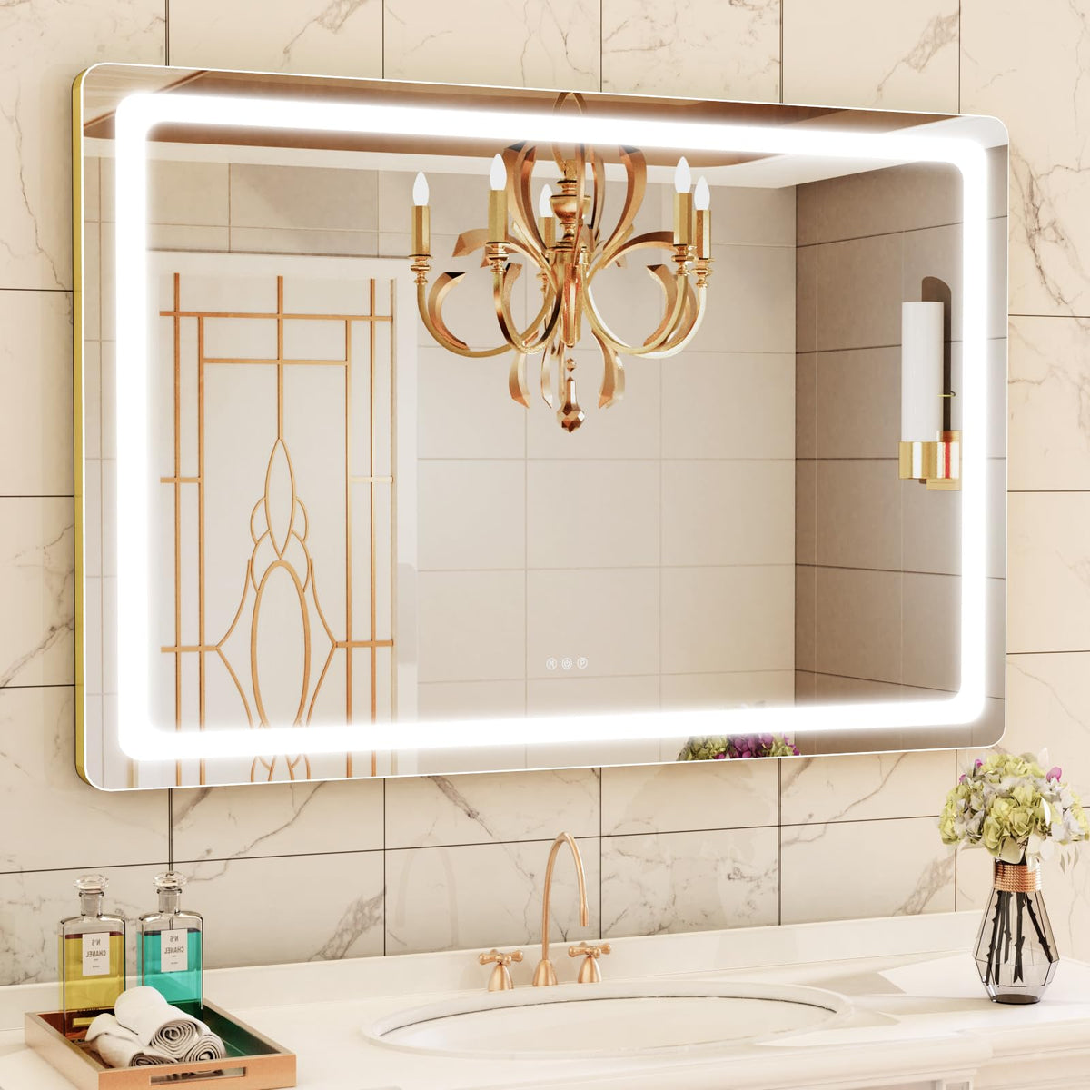 Makeup Vanity Mirror with Lights 20" L x 26" W Large LED Makeup Mirror (Round Gold Led / 20"L x 26"W)