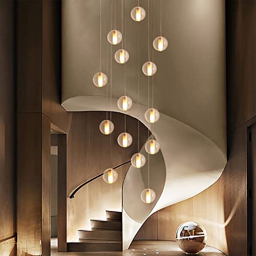 14 Lights Staircase Chandelier for High Ceiling (14 Light / Nickel Canopy)