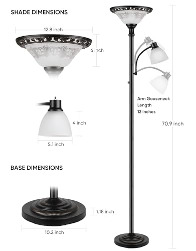 Torchiere Floor Lamp for Living Room with Reading Light (Black)
