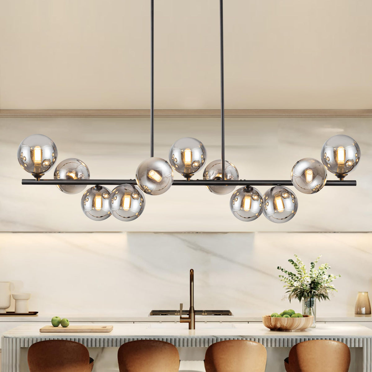 Linear Chandeliers for Dining Room Sputnik Modern Linear Globe Chandelier (Gray / 11 Light)