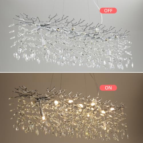 Modern Crystal Tree Branches Chandelier (Silver / Rectangular 47.5")
