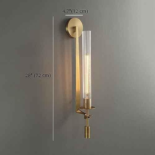 Long Glass Tube Wall Sconce Gold 1 Light Cylinder Fluted Shade (Brass / 1 Pack)