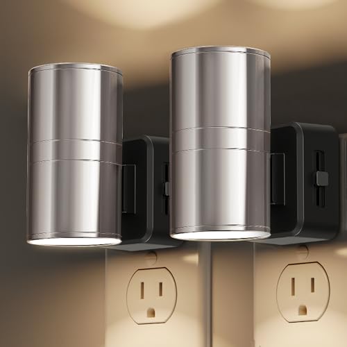 Night Light Dimmable Night Lights Plug into Wall (Smooth Silver Glossy Plating)