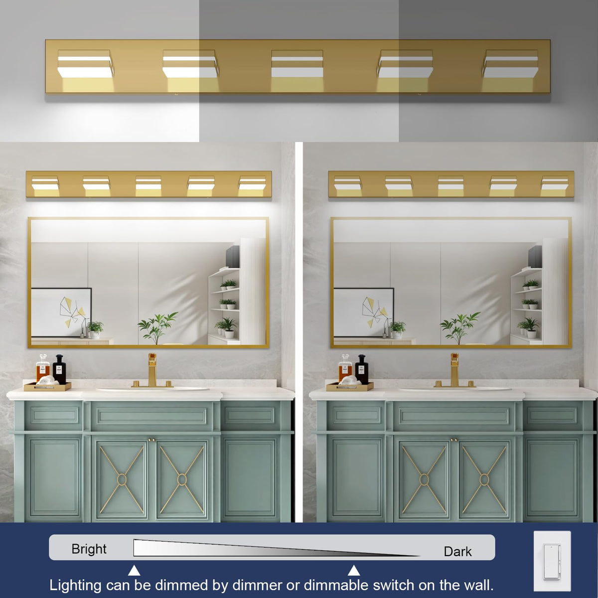 LED Modern Bathroom Vanity Light Fixtures (5-Light, 40-Inch / Brass, 100%-0% White)