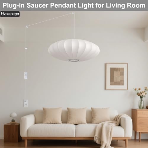 23.6in Plug in Lantern Pendant Light (Plug-in White / 23.6in)