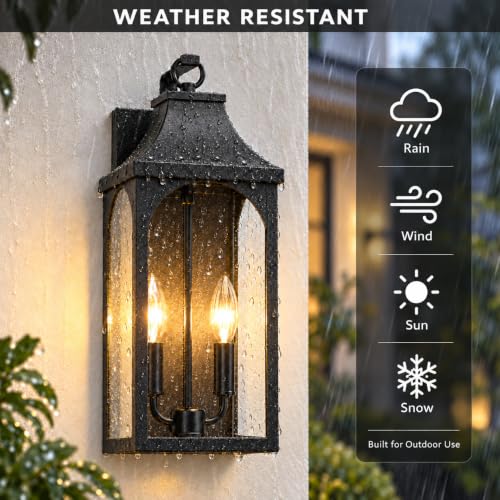 17-Inch 2-Light Outdoor Porch Wall Lantern, Black Exterior Light (17 inch)