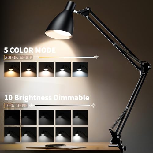 Swing Arm Desk Lamp with Clamp (Black / Standard)