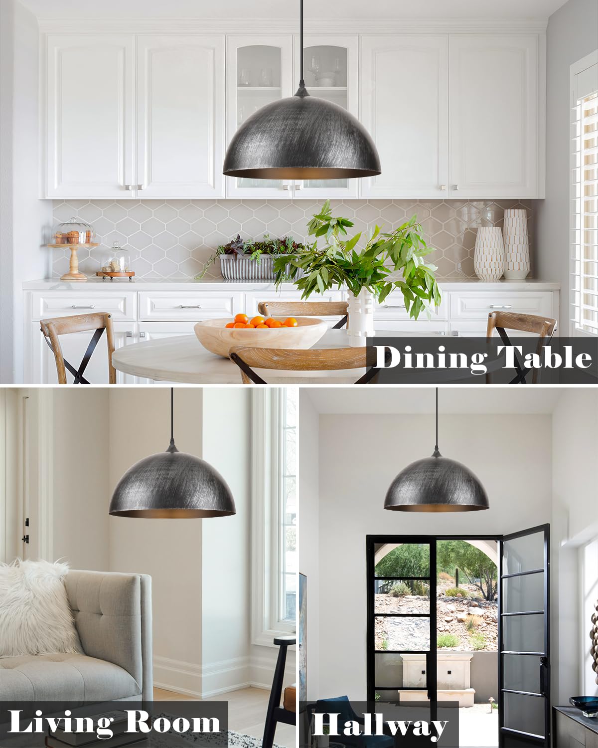 Large Pendant Lights Kitchen Island (Silver+Black / 16"x2)
