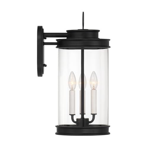 5-905-BK Englewood Traditional Vintage Coastal Clear Glass Outdoor Wall Lantern, 3-Light 120 Total Watts, 19" H x 9" W, Matte Black (19" Height)