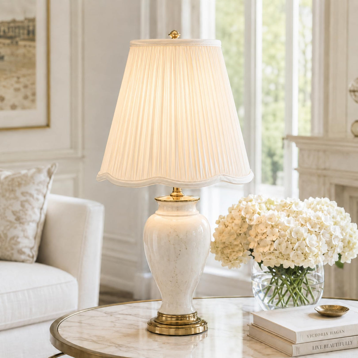 BS-754-16WH Bottom Scallop Gather Pleat Basic Lamp Shade, 8 x 16 x 13, White (White / 8 x 16 x 13)