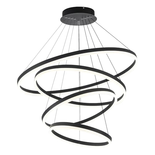 Modern LED Chandeliers High Ceilings (Black / 4-rings/D31.5in)