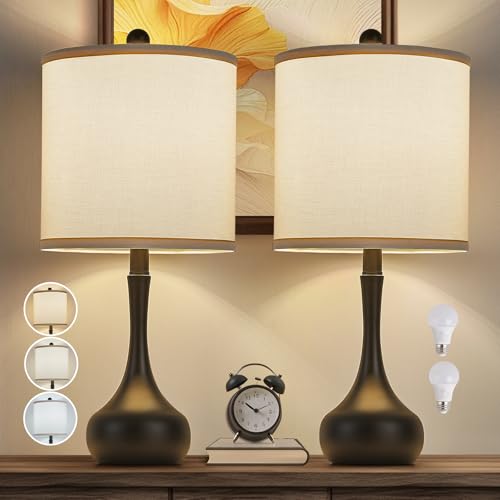 23" Farmhouse Table Lamp Set of 2 for Living Room Bedroom (Black / 23")