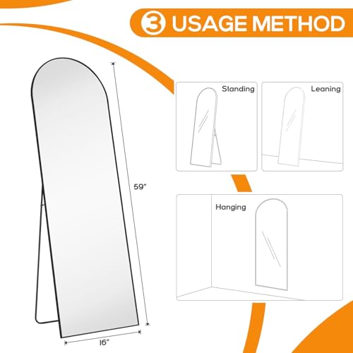 16"x59" Arched Mirror Full Length (Black-arched / 59"L x 16"W)
