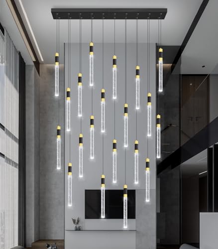 20 Lights Modern Chandeliers for Dining Room LED Dimmbale Light Fixture for High Ceiling Pendants Lighting for Living Room (20 lights Rectangular)