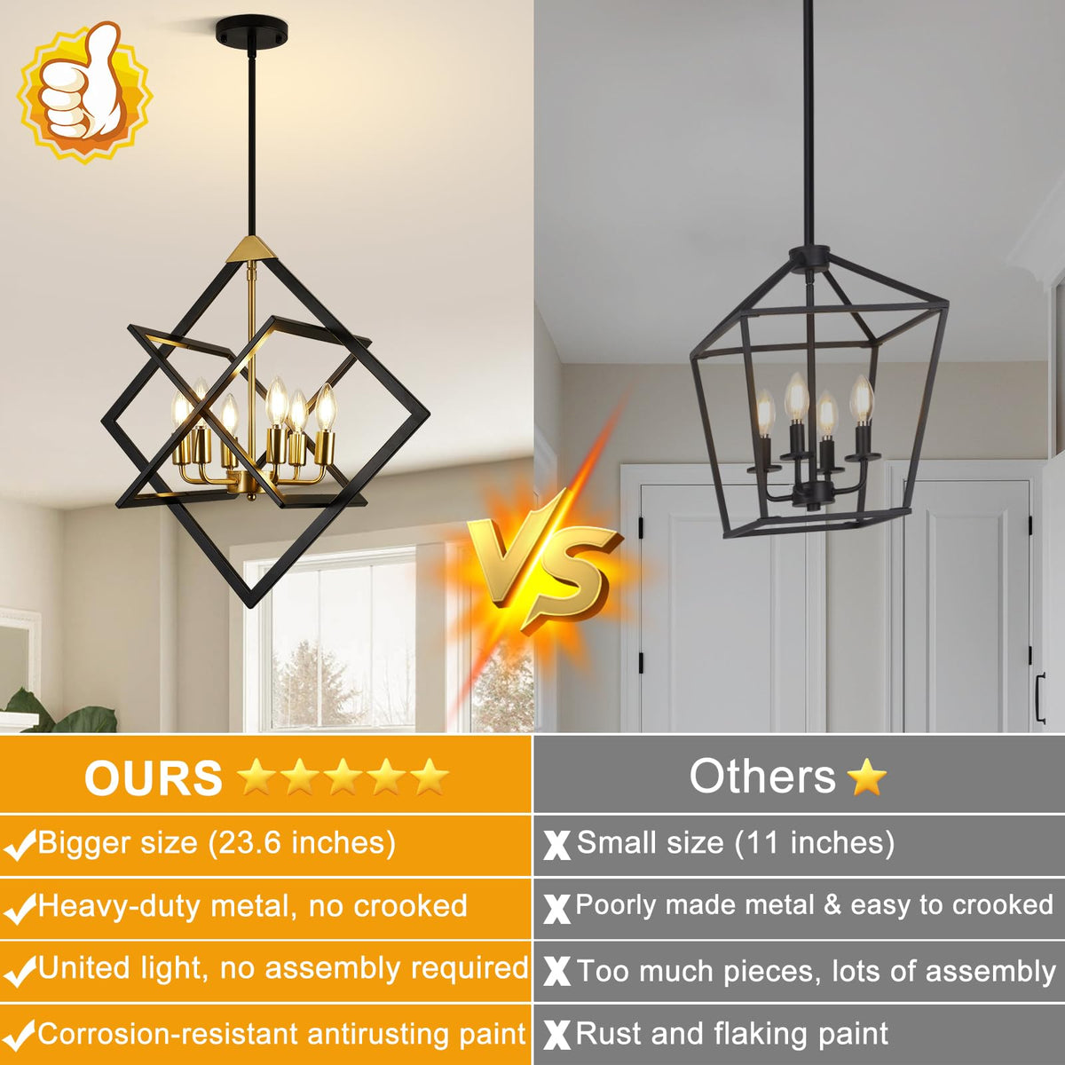 24" Modern Black and Gold Chandelier (Black and Gold-24"(No Assembly Required) / 6-Light)