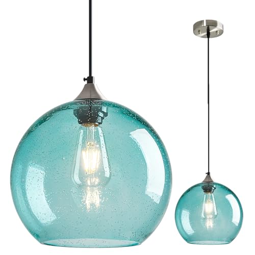 Aqua Pendant Lights Kitchen Island 1 Pack (Light Blue / L - 9.84 in)