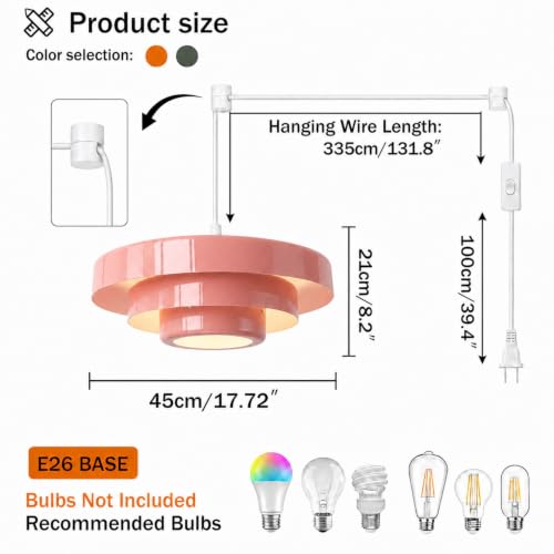 Plug in Pendant Light (Large-Pink (17.7in))