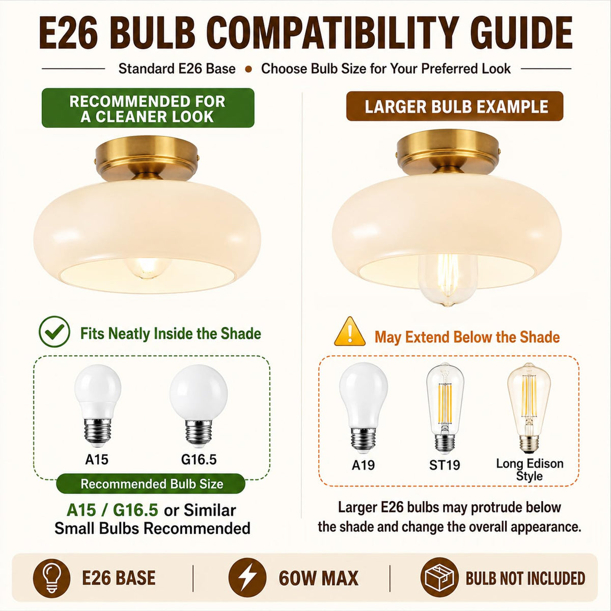 Small Semi Flush Mount Ceiling Light Fixture (Milk White A)