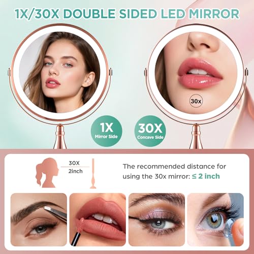 30X Makeup Mirror with Lights and Magnification (Rose Gold)