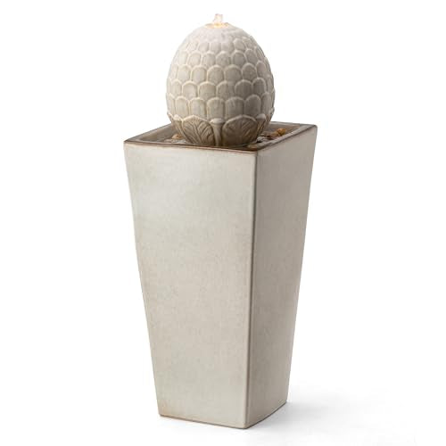 Patio Fountain Waterfall with LED Light Outdoor Fountain Pedestal Water Fountain