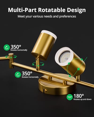 6 Light Gold Kitchen Track Lighting Fixtures Ceiling Adjustable Head (Gold / 6 Light (Ceiling Mount))
