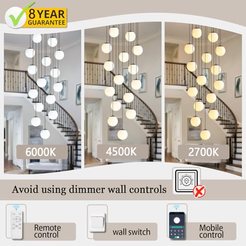 15 Light Black Chandelier with White Globe Glass Dimmable Ceiling Light Glass Pendant Light for Kitchen Island (Black-White / Globe 15-Light)