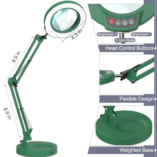 12X Magnifying Glass with Light and Stand (Green / 12X 17.8inch Base & Clamp)