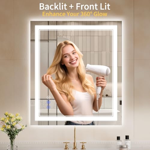 28X32 LED Bathroom Mirror with Lights (28"L x 32"W)