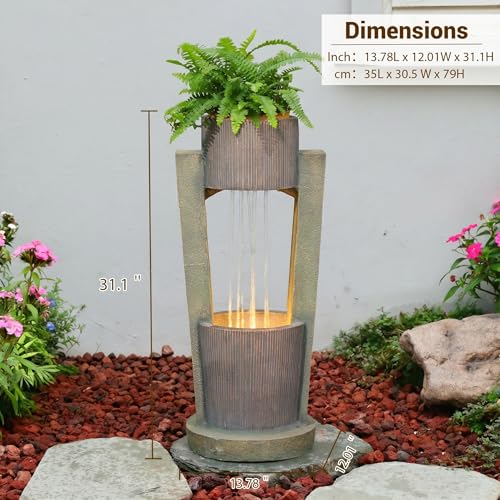 31" H Modern Outdoor Water Fountain Cascading Realistic Rock (31H / Gold)