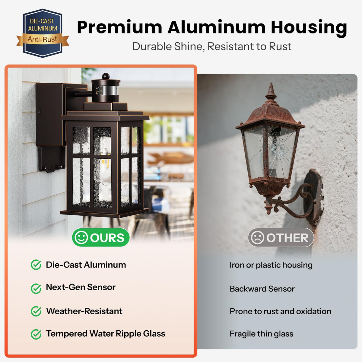 Motion Sensor Outdoor Sconce Lights with GFCI Outlet (Motion Sensor-ORB(Gold Trim) / 1-Pack)