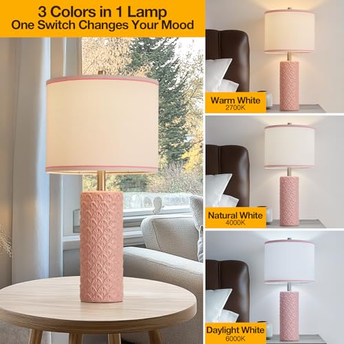 27" Farmhouse Table Lamp Set of 2 for Living Room Bedroom (Pink / 27")