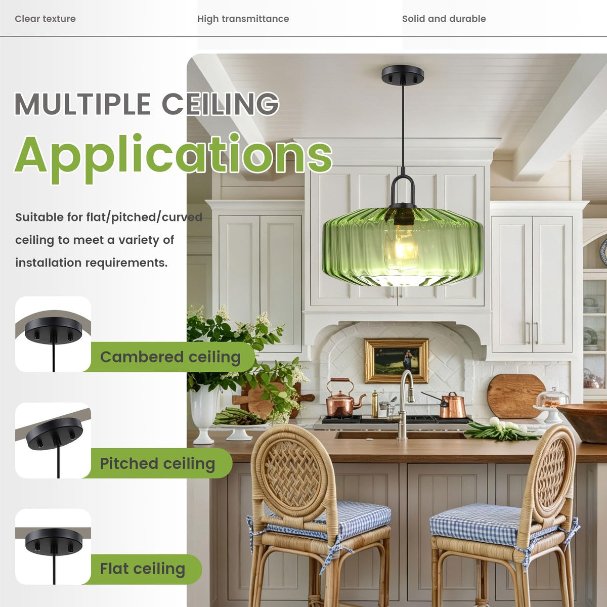 Modern Hanging Light Green Pendant Light Fixture Mid Century 1 (13.7″Green)