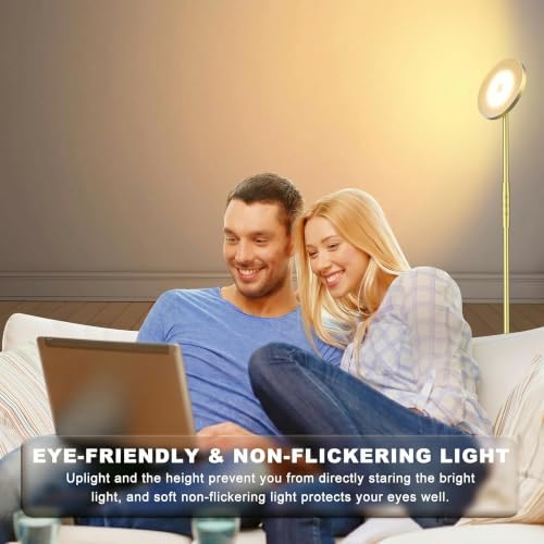 Floor Lamp Upgraded 40W 4000LM Super Bright Torchiere LED Floor Lamps for Living Room (40W Brushed Gold)