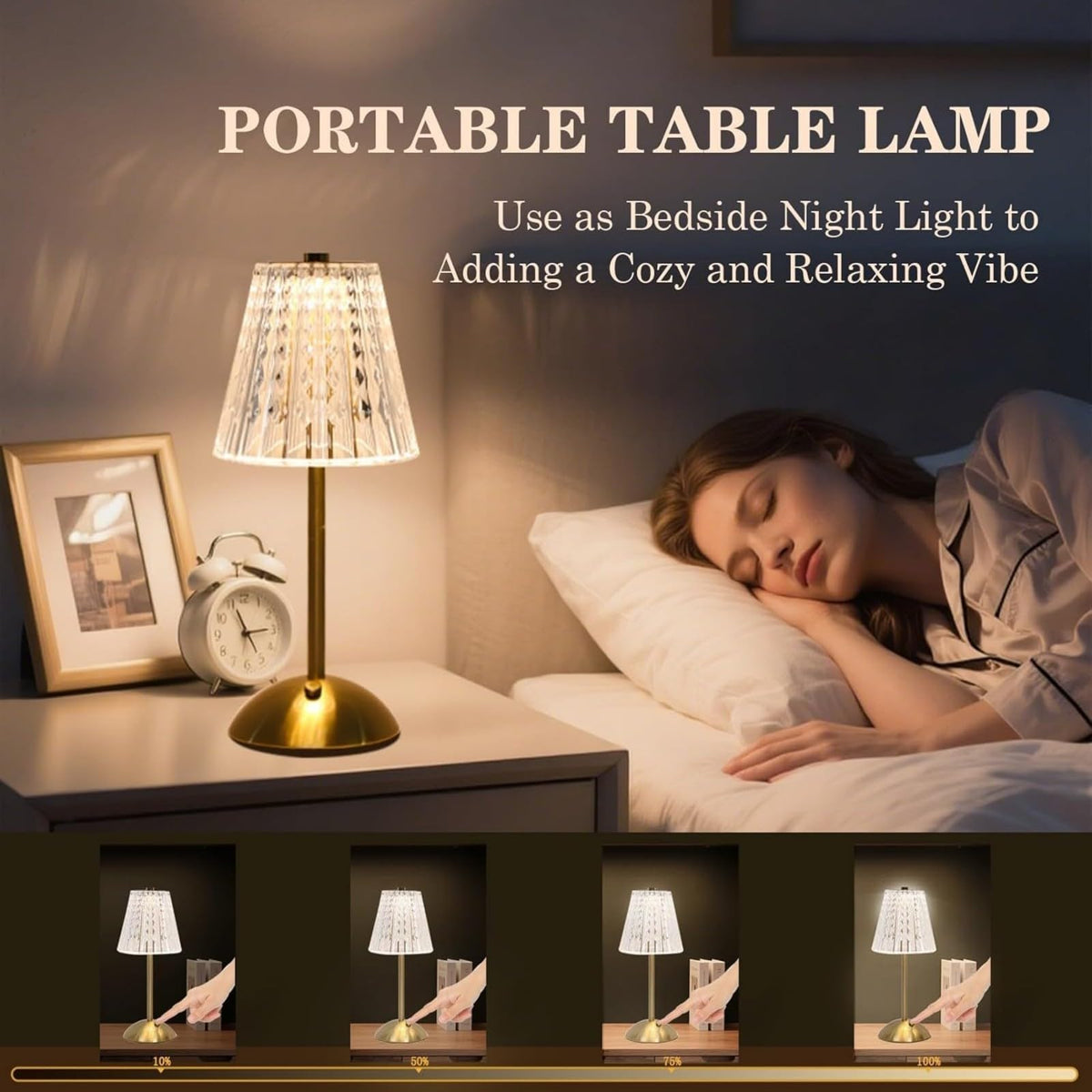 2 Pcs Cordless Rechargeable Table Lamp (Gold)