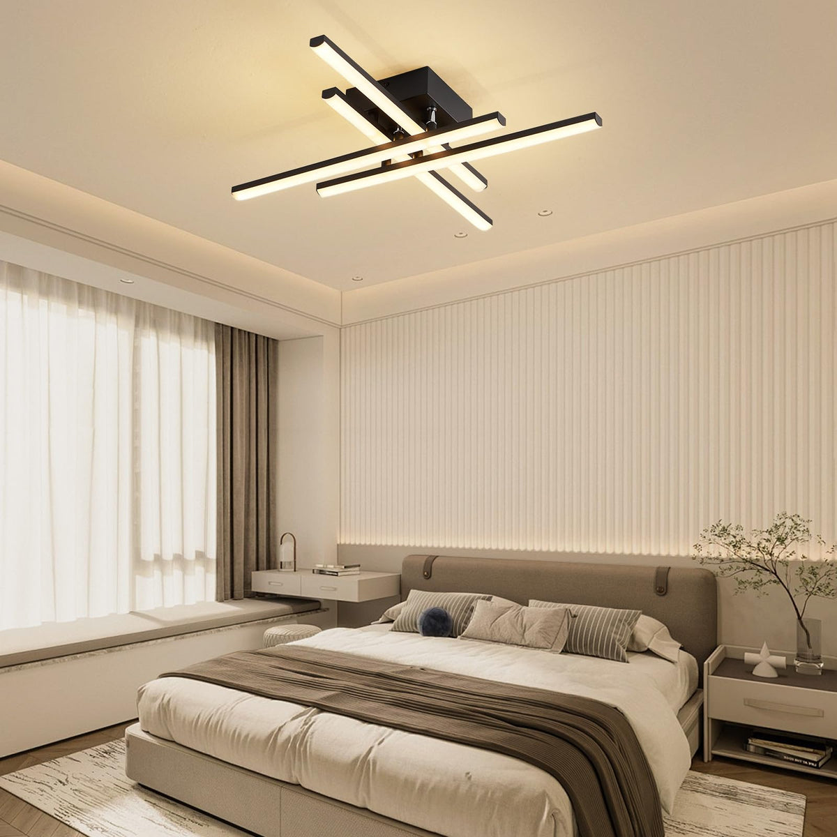 Modern LED Ceiling Light with Remote (4-Square-Black)