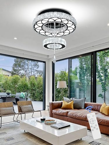 Dia 12" Crystal Mini Chandelier Crystal Black Ceiling Light Fixtures LED Flush Mount Ceiling Light for Living Room Bedrooms Dining Room Dimmable 2700k 4500k 6000k (Black / W:12inches)