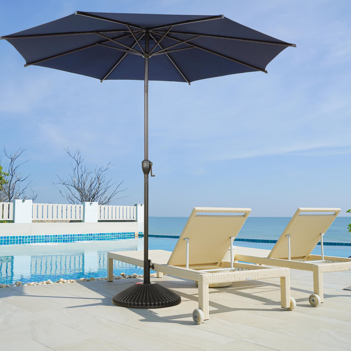 11FT Lyon Outdoor Patio Umbrella Outdoor Table Umbrella with Push Button Tilt and Crank Market Umbrella 8 Sturdy Ribs UV Protection Waterproof for Garden Deck Backyard Pool (11 FT(8 Ribs) / Navy Blue)