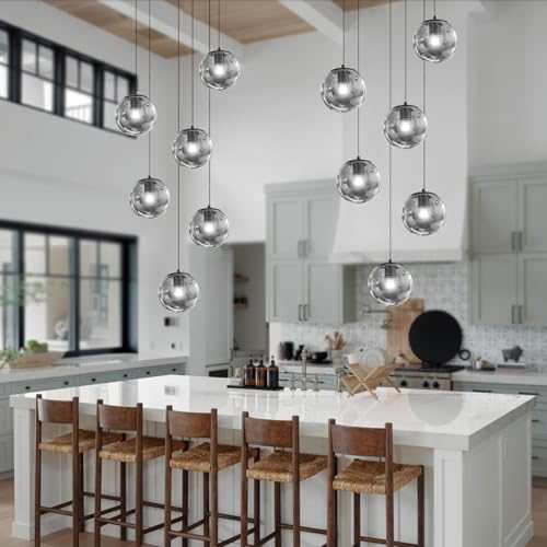 6 Light Globe Glass Pendant Light Modern Smoke Gray Glass Globe Chandelier Large Chandeliers for High Ceilings Entryway Adjustable Hanging Light for Living Room Foyer Hallway (Smoke Grey / Globe 6-Light)
