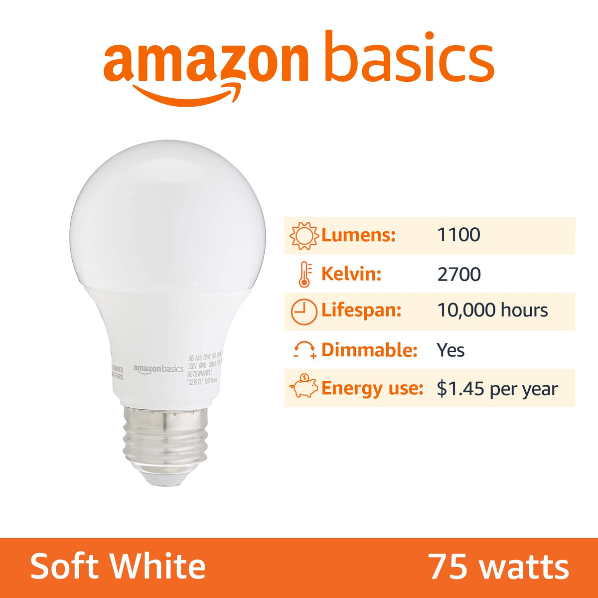 A19 LED Light Bulbs (6 Count (Pack of 1) / 75 Watt / Soft White)