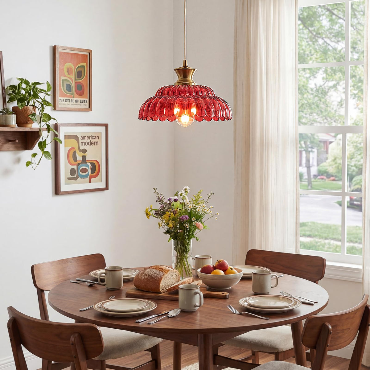 Red Glass Pendant Light (Red / 11.8in/1PC)