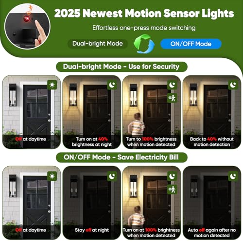 2 Pack 18” Large Upgraded Motion Sensor Outdoor Wall Lights (Black / 18in)