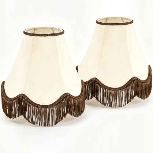 Beige Lamp Shades Set of 2 (Beige-brown fringe / 2 Pack)