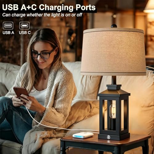 23.75" Retro Farmhouse Black Table Lamp for Living Room Bedroom Nightstand (Black)
