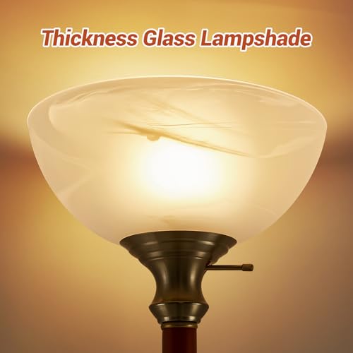 72" Wood Torchiere Floor Lamp with Glass Shade Gold Standing Lamp (Gold)