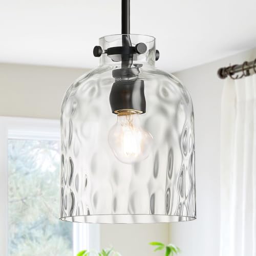 Black Pendant Light with Bell Glass Shade (Black / Small)