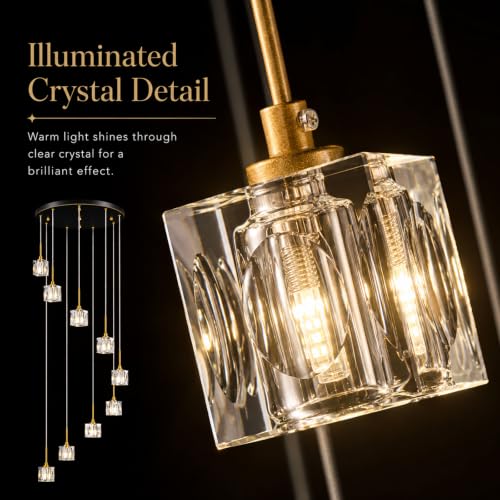 9 Light Crystal Chandelier for High Ceilings (Black+Gold(9LIGHTS) / 21.6inch)