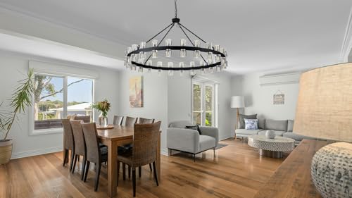 48 Inch Black Wagon Wheel Chandelier with Crystal Shades (Black 48 Inch - A / 48 Inch)